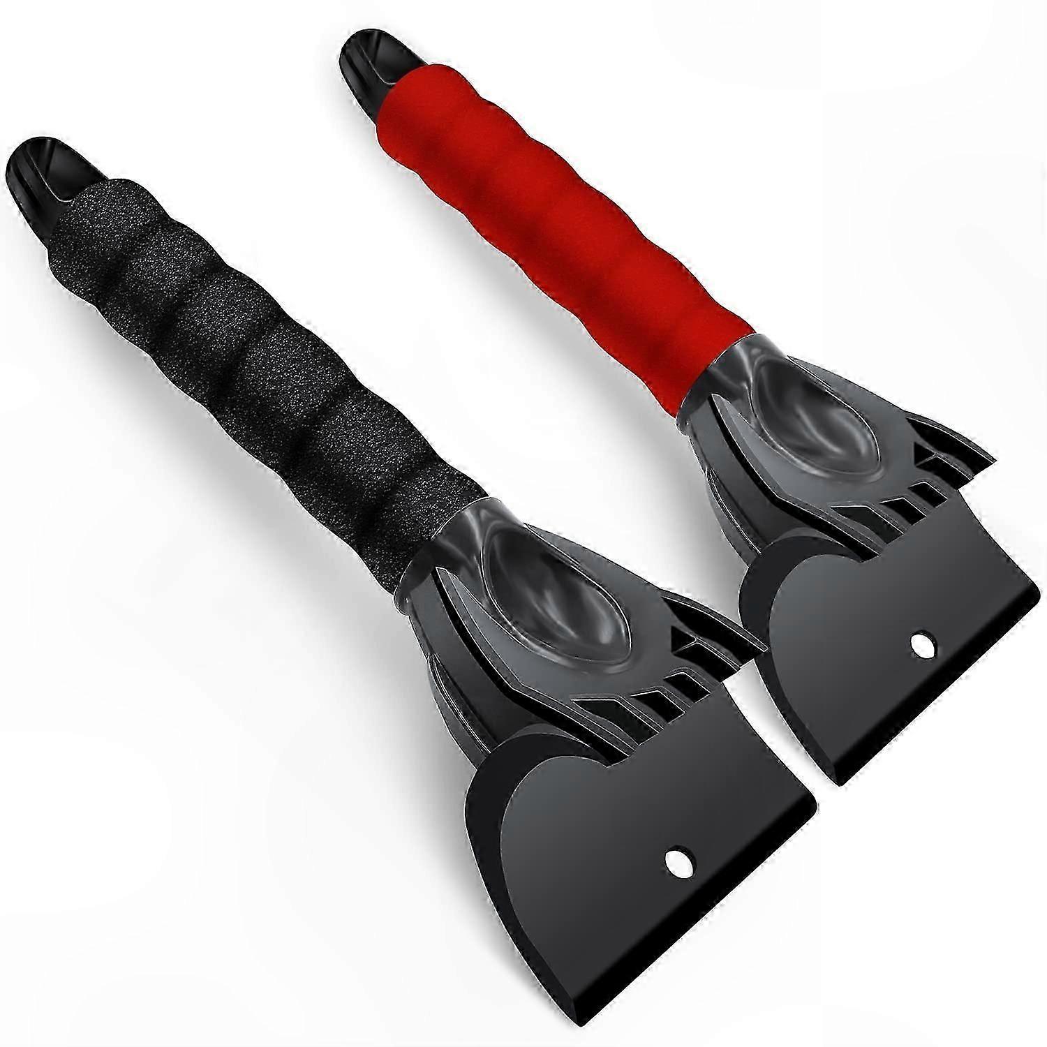 2-Pack Ice Scraper for Car Windshield, Frost and Snow Remover Tool with Wiper Function, Durable Glass Scraping Shovel in Black and Red