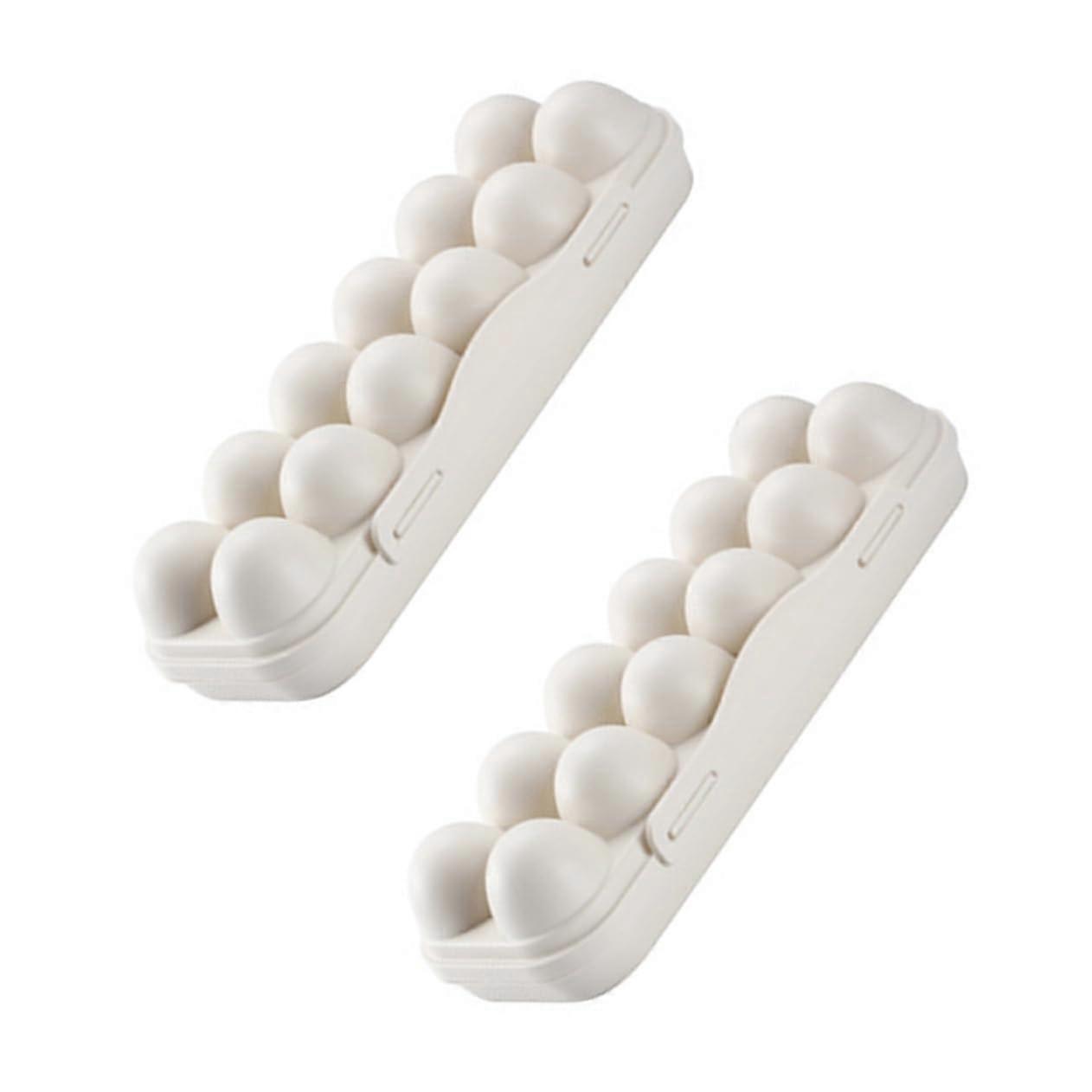 Stackable Egg Storage Box Set of 2, Khaki Color, Durable Material, Refrigerator Organizer with Compartments for Home and Camping