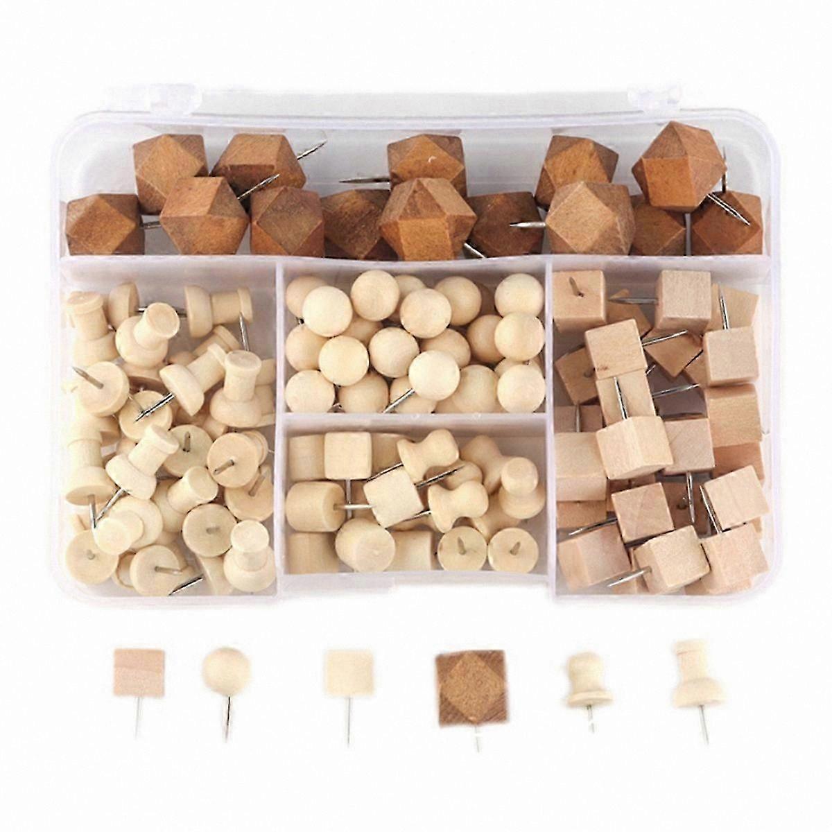 130 Geometric Wooden Push Pins for DIY Crafting Projects