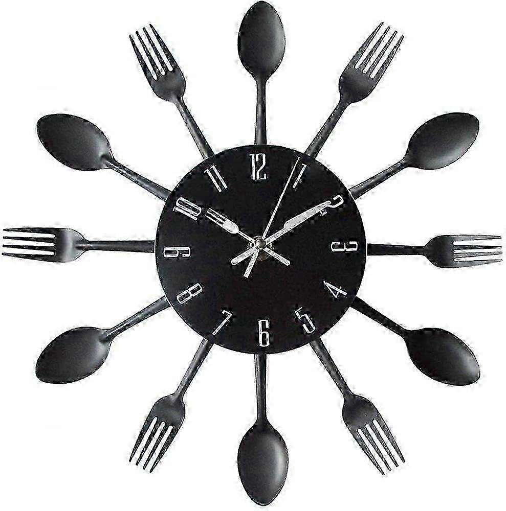 Metal Spoon Fork Wall Clock Kitchen Decor Silent Clock for Home Restaurant
