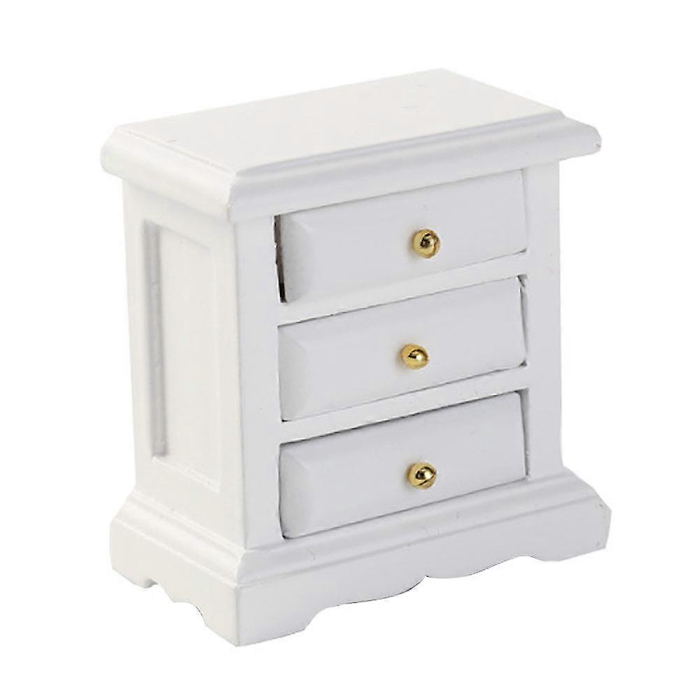 White Miniature Furniture Toy Creative Decorative Dollhouse Bedside Table with Drawer Cabinet Model Fits for Decoration Use 1pc