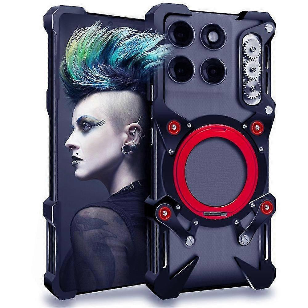 Motorola Edge 60 Pro 5G ケース、キックスタンド付き、磁気アルミニウム合金バンパーカバー、リストストラップ付き