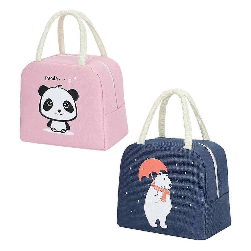 حقيبة غداء Kawaii 2 قطعة أكياس تخزين صندوق غداء للطلاب محمولة الحجم 23x13x9 سم ميزات عزل الألوان المتنوعة