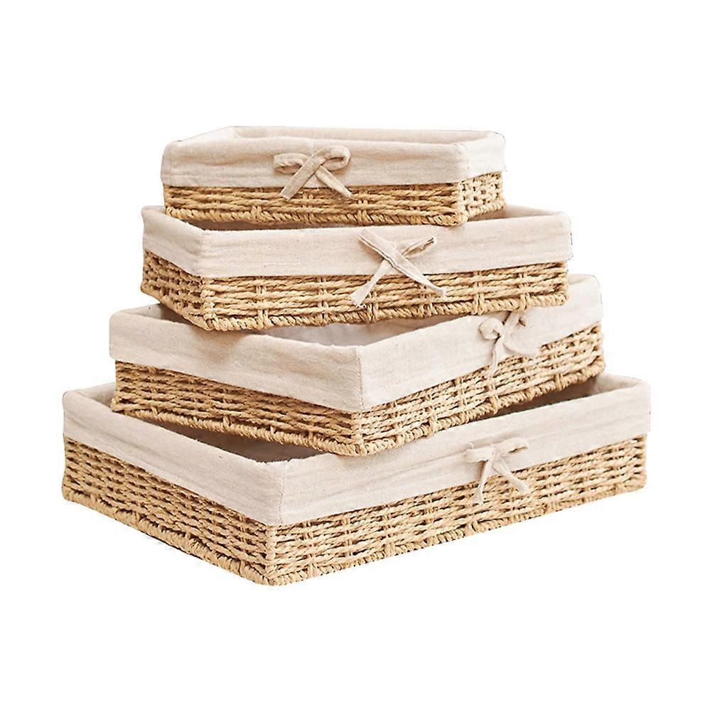Baskets Storage For Dining Room With Design 40x30cm Straw Woven Organizer 4Pcs