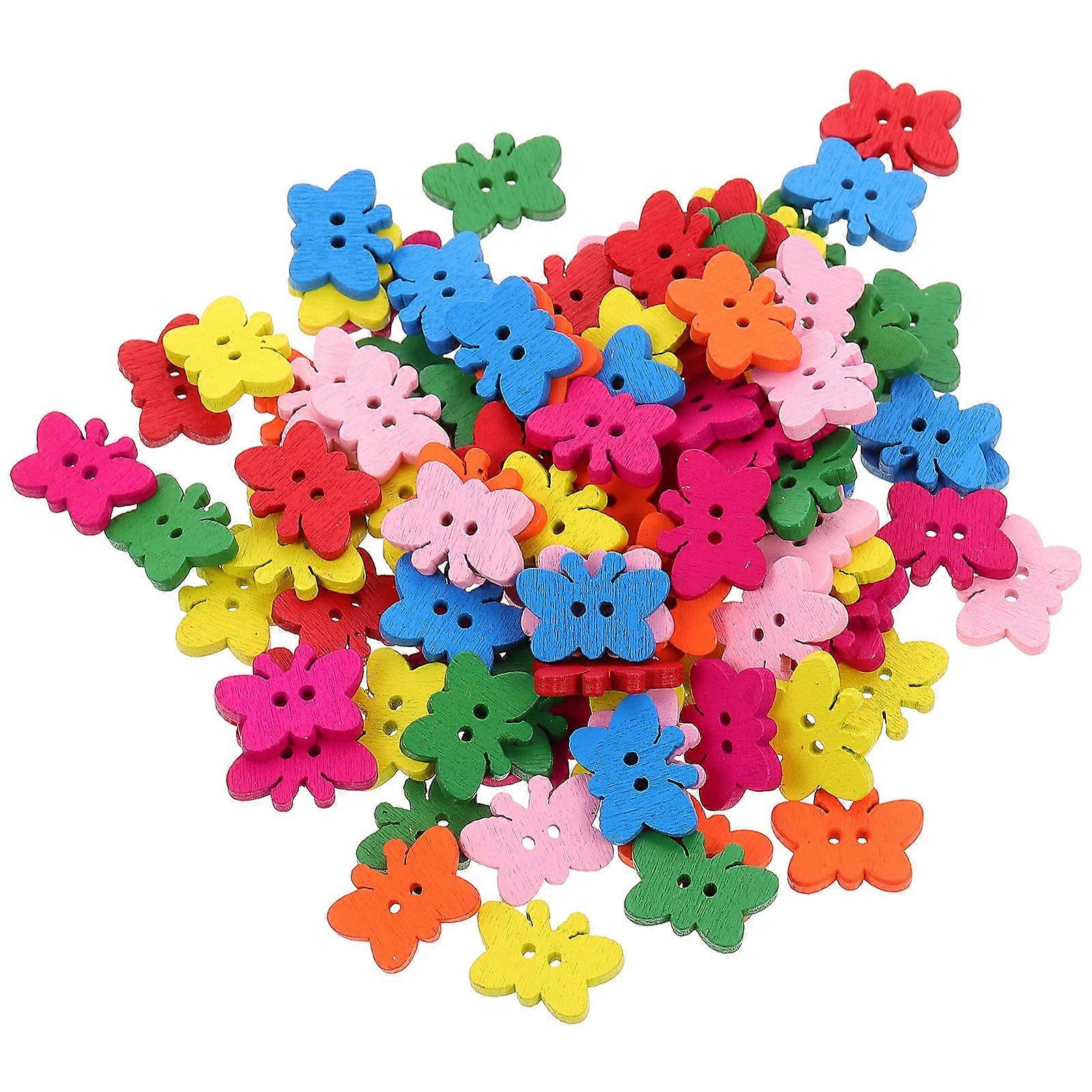 100pcs Wooden Butterfly Buttons for DIY Craft Sewing Projects