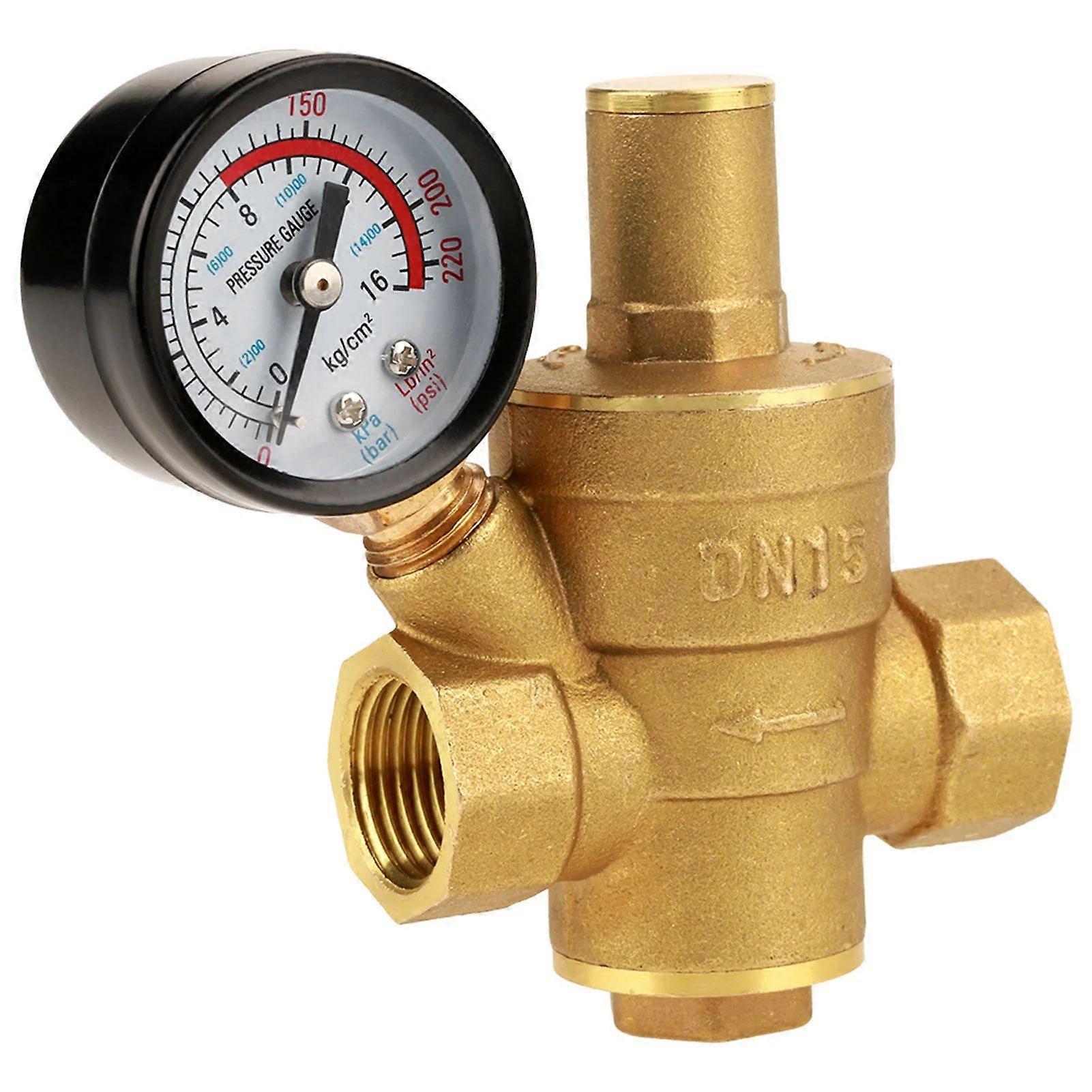 Brass 1/2 Inch Pressure Reducing Valve Adjustable Water Regulator for Home RV Campers Travel Water Heaters
