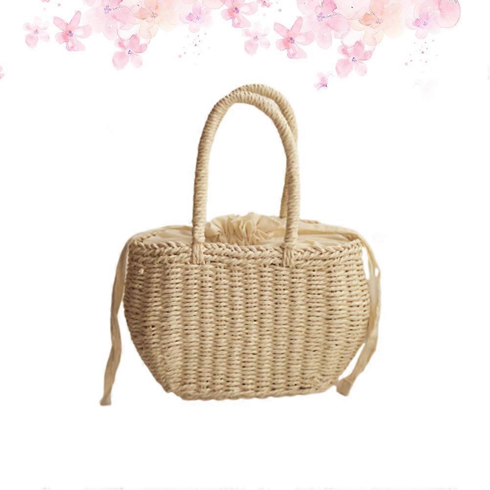 Women Handmade Beach Tote Bag Japanese Style Handbag Large Capacity Light Brown for Daily Use 1Pcs