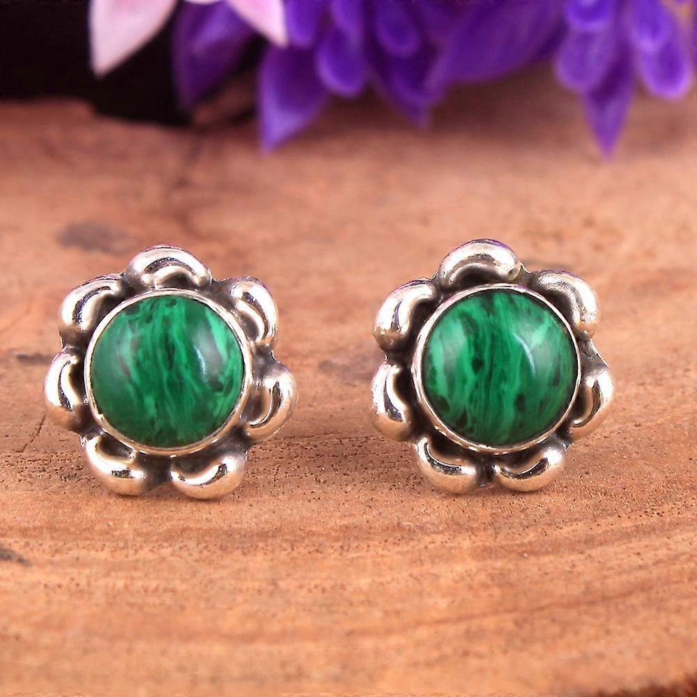 Malachite Gemstone 925 Sterling Silver Stud Earring