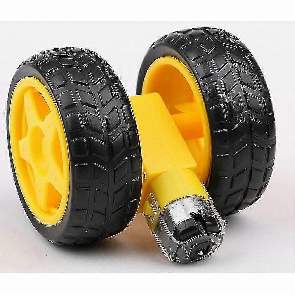 4PCS Dual Shaft Gear Motor with Plastic Wheels for DIY Projects and Robotics