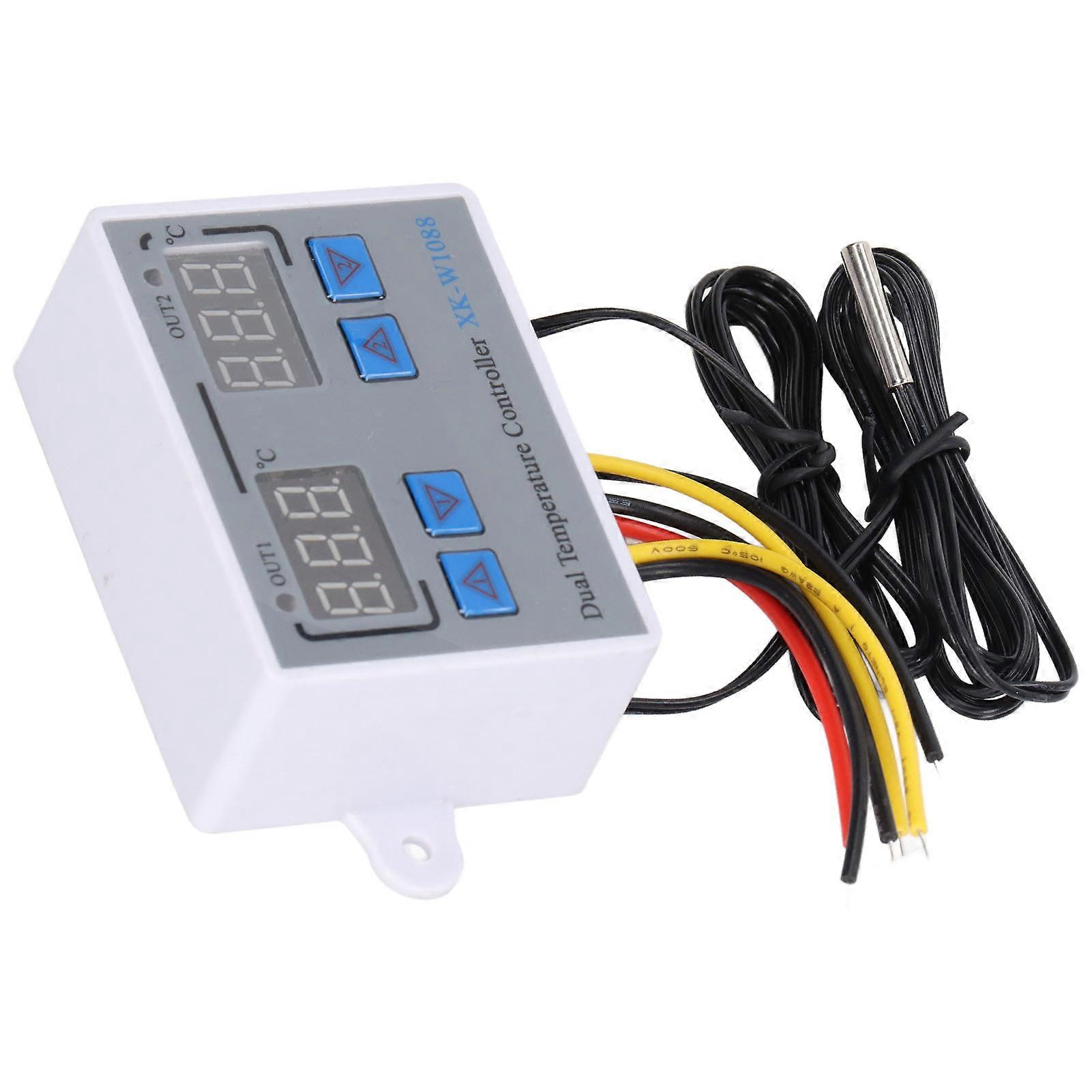 Dual Display Temperature Humidity Controller Heating Cooling Thermostat Switch NTC 10K Sensor 12V 