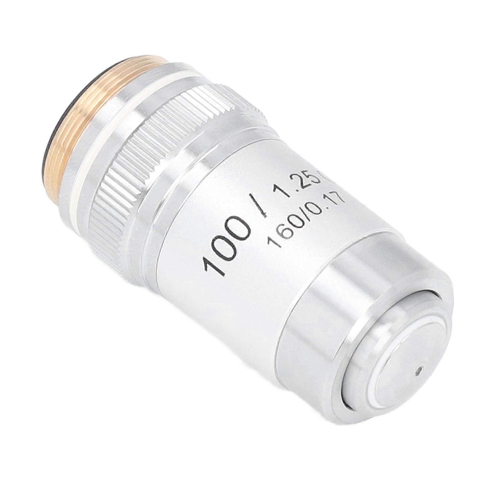 Achromatic Objective Brass Chrome Plated 100X High Power Microscope Lens Interface 20.2mm