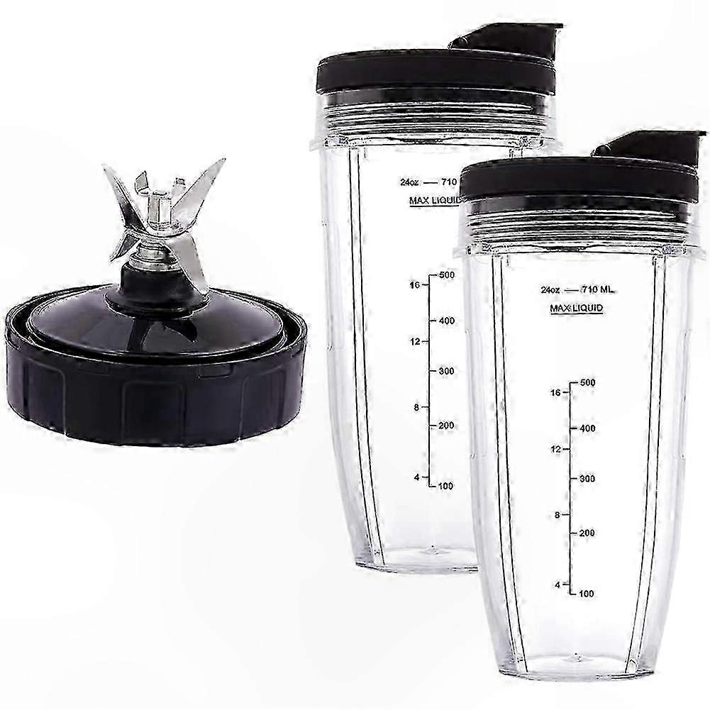 24oz Portable Cups with To-Go Lids, 7-Fin Extractor Blade for Auto IQ Blender Models SS101 BL480-30 BL6