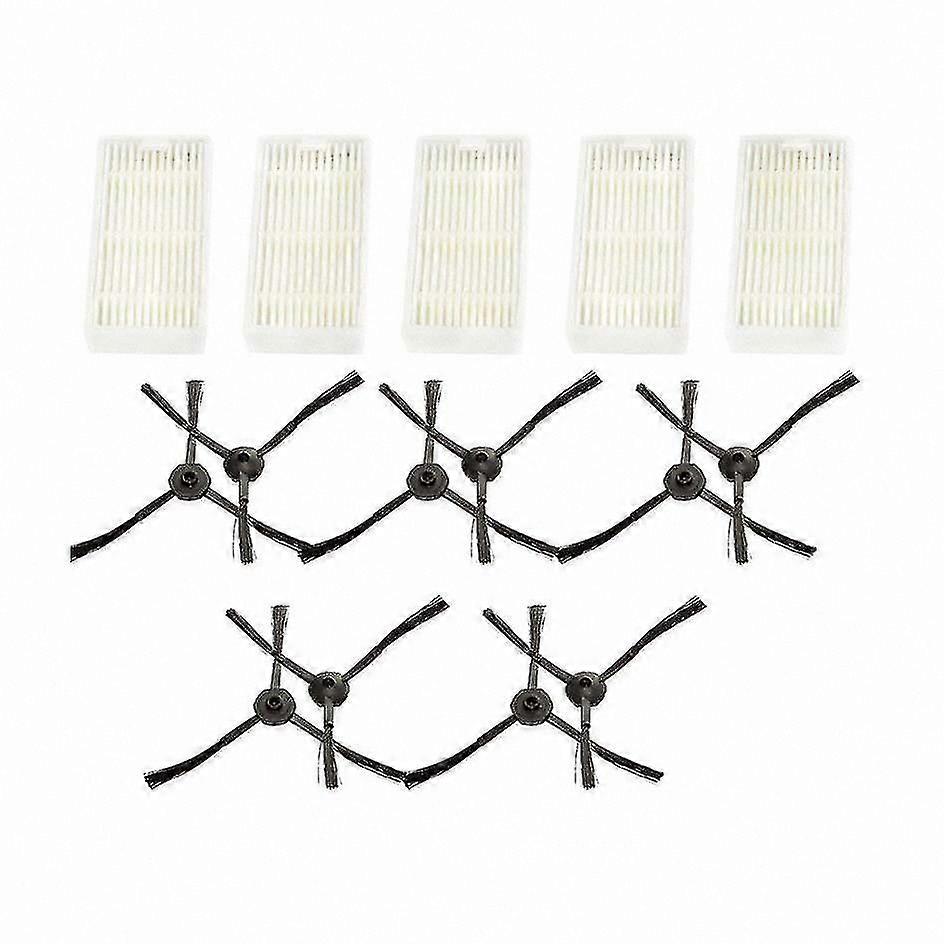 5 Replacement Filters and 10 Side Brushes for RoboVac Series-Compatible Models