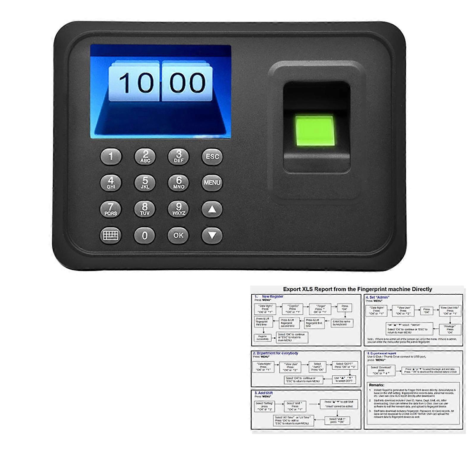 2,4 '' TFT-LCD-Display Biometrischer USB-Fingerabdruck Anwesenheitsmaschine Freie Software Passwort Mitarbeiter Check-in-Leser