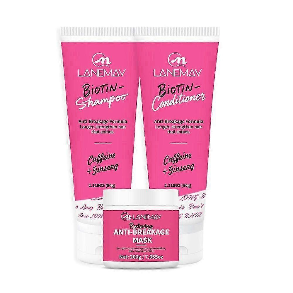 Shampoo and Conditioner Set, Anti Breakage Mask, Grow Long Biotin - Anti-Frizz Deep Conditioner For Split Ends - Vitamin E & Ginseng for Curly, Dry &