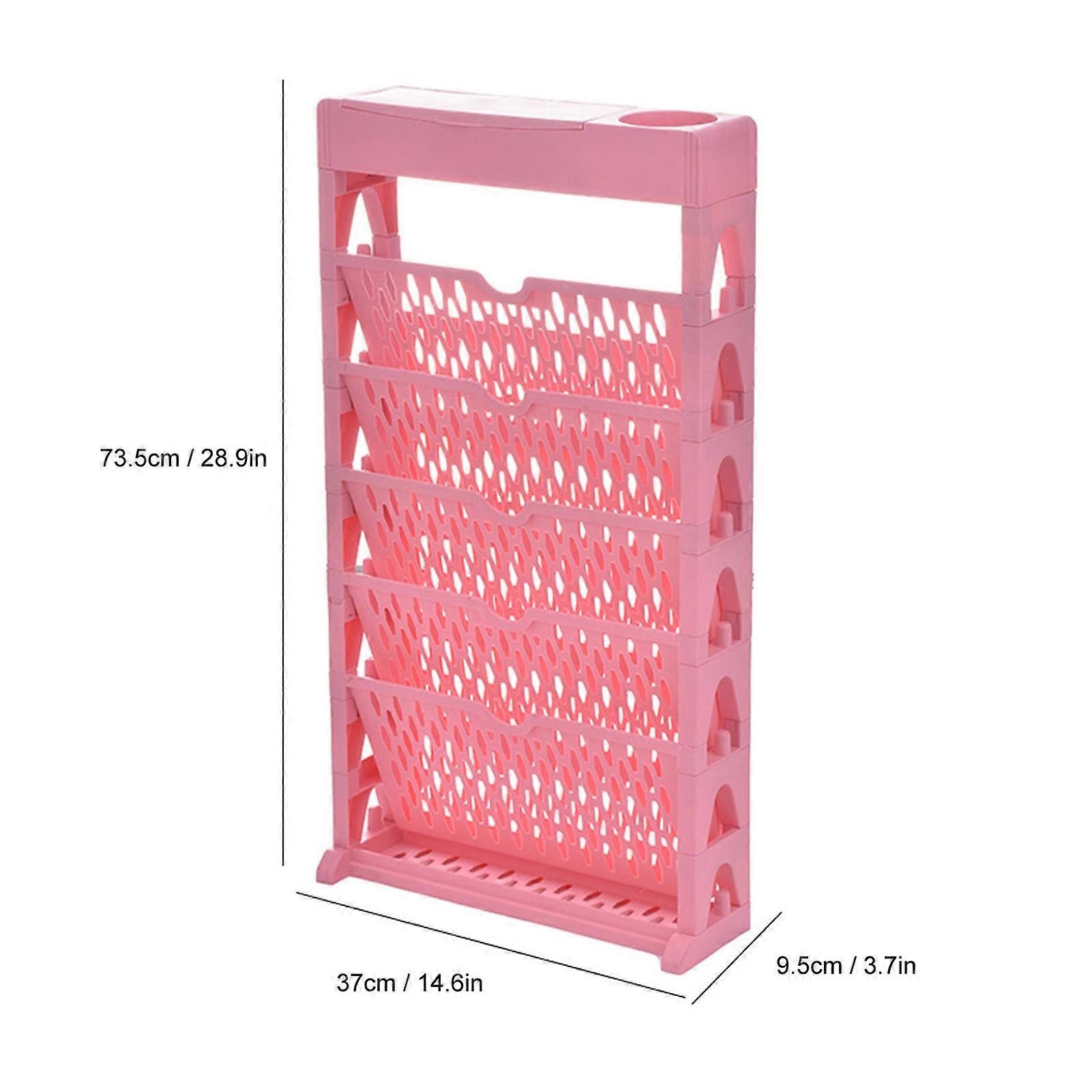 Pink 5-Layer Small Storage Bookshelf, Large Capacity, Portable PP