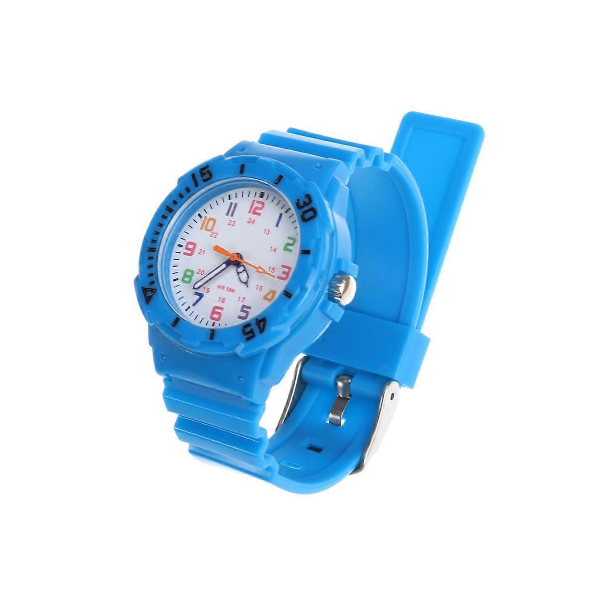 Kids Waterproof Watch with Quartz Movement Blue PU and PC Band for Ages 5 and Up Adjustable