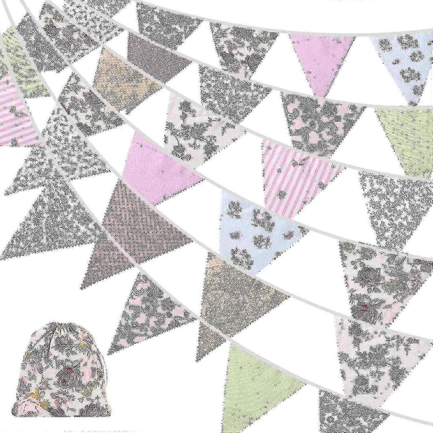 40ft النسيج Bunting، 42pcs في الهواء الطلق بانتينغ بانر، الأزهار خمر القطن مثلث العلم لحديقة بير