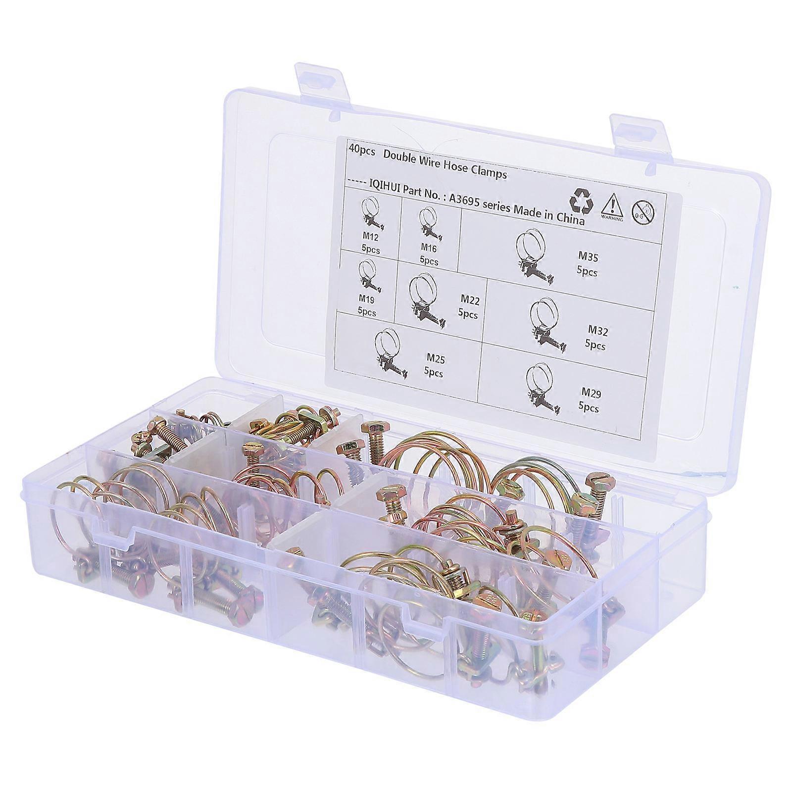 Adjustable Hose Clamps for Pipe 40 Pcs Assorted Color Iron Material