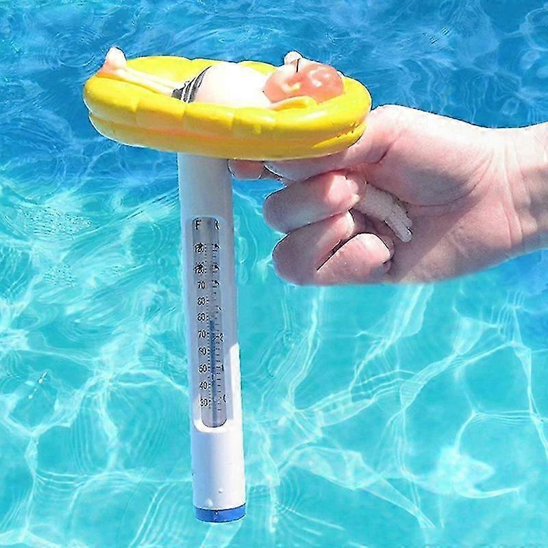 Funny Cartoon Man Raft Pool Thermometer with String for Spa Tub Pond Water Temperature Gauge Floating Design Easy to Read
