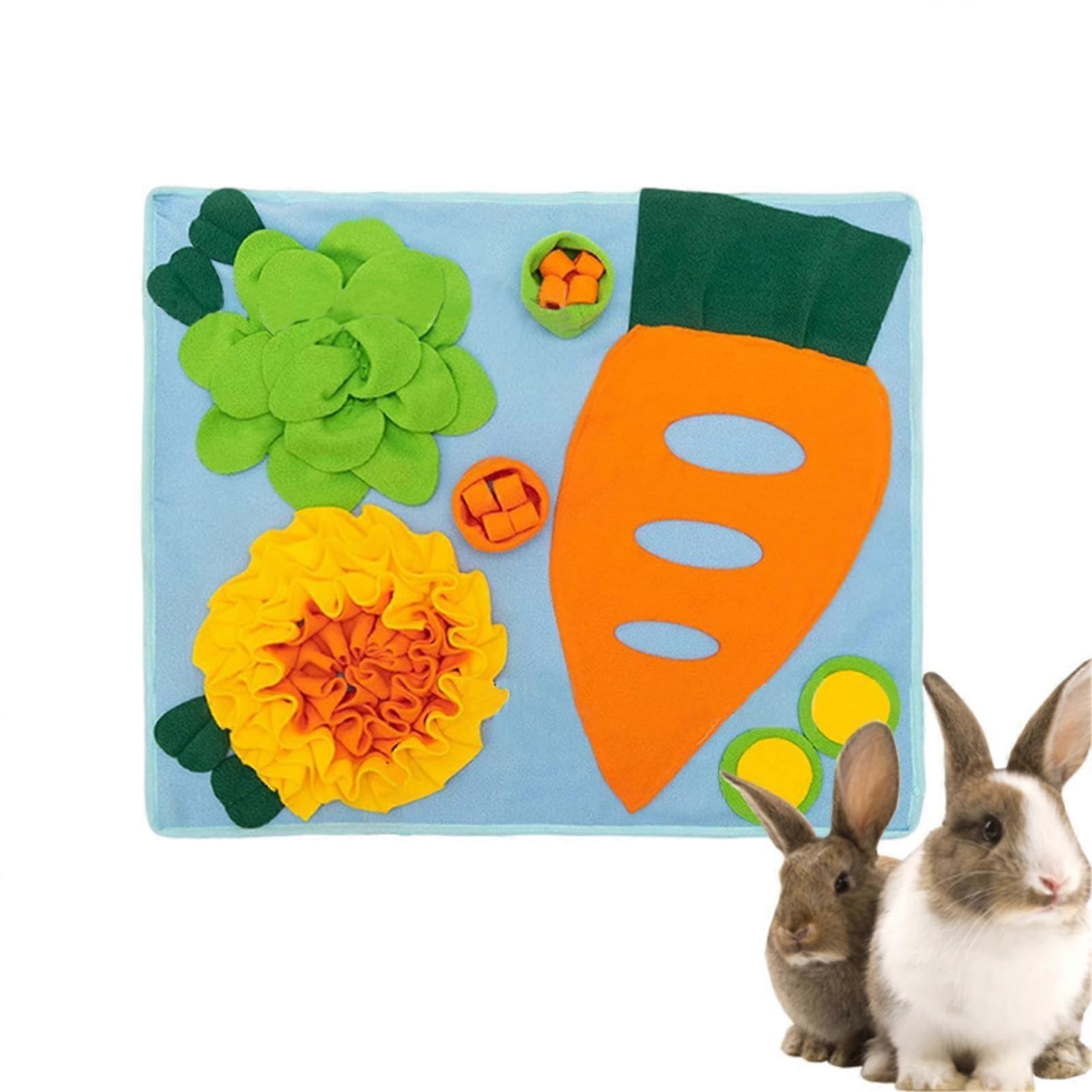 Rabbits Foraging Mat Polar Fleece Hay Feeder Bunny Feeding Mat Slow Feeder Puzzle Toy Washable For Puppy And Hamster