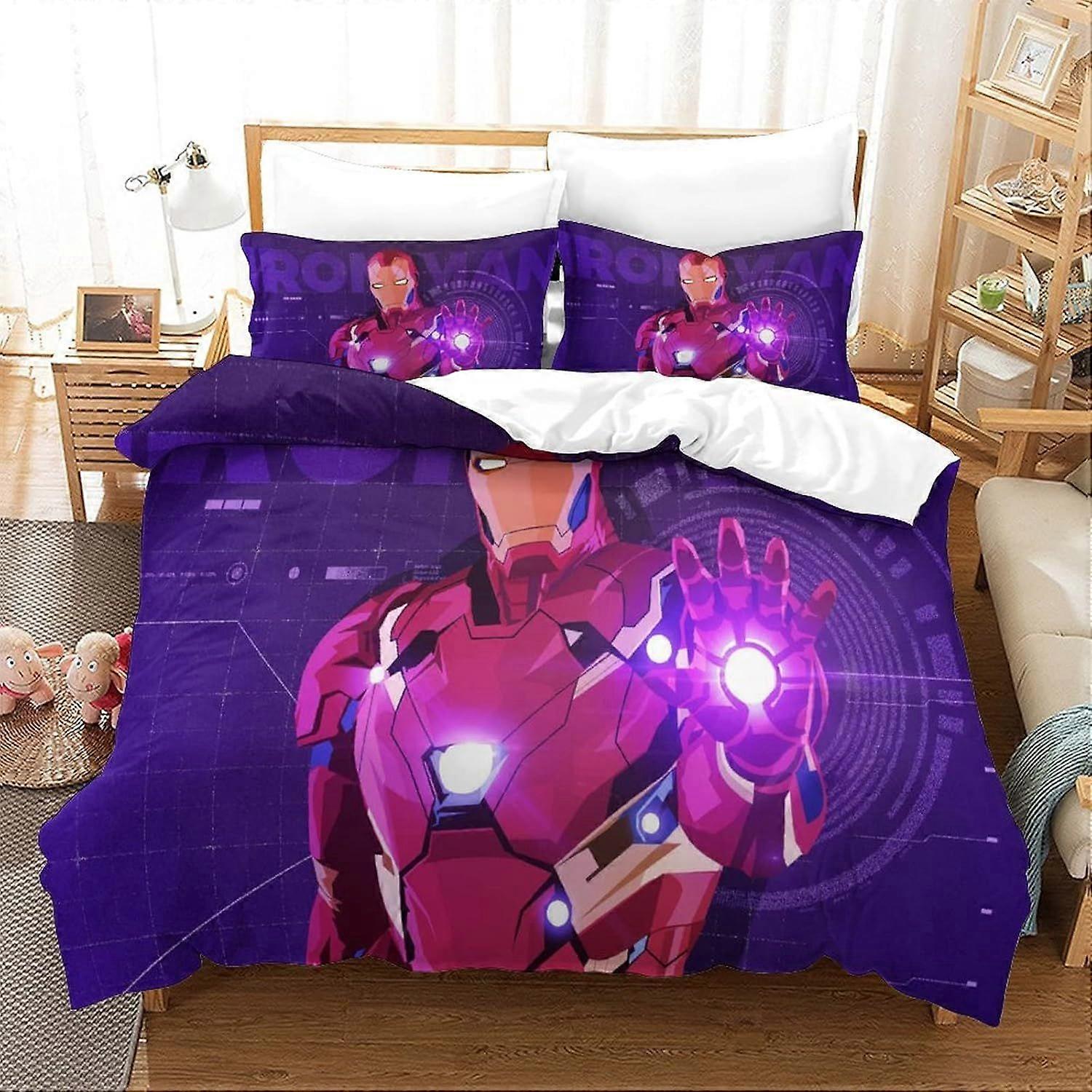 Bedding Sets Single Size Bedding Iron Man Printed Duvet Cover Soft Hypoallergenic Microfiber Quilt Cover with Pillowcase with Zipeer Closure for in Ki