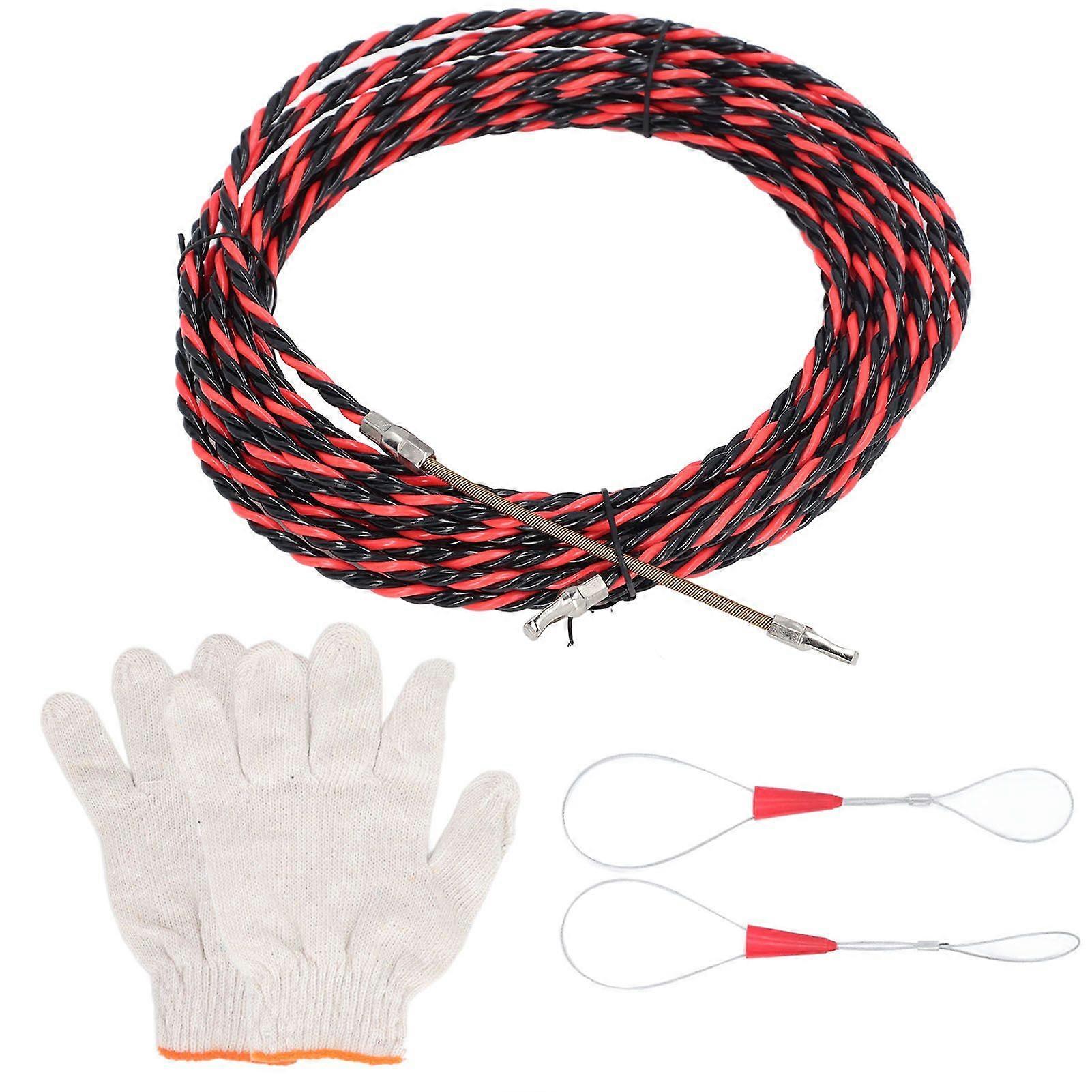 Electrical Wire Threader Flat Head Electrician Threading Device Manual Cable Guide Puller with Gloves Cable Ties 5m / 16.4ft