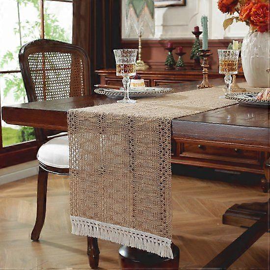 Bohemian table runner with tassels - linen weave table runner - hollow tablecloth table ru