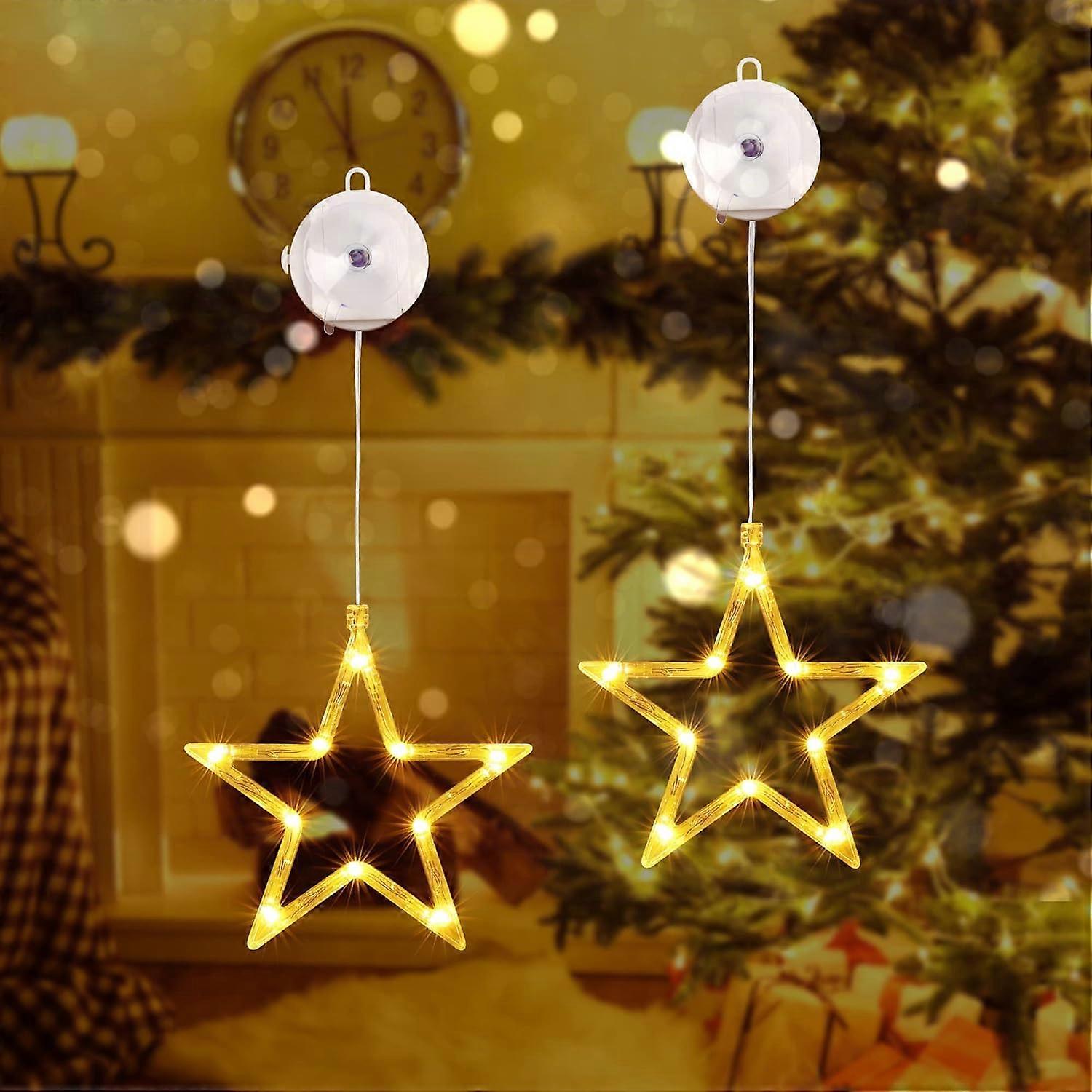 2-Piece Christmas Window Lights with Suction Cups, Star Shaped Hanging Lights for Holiday Decor