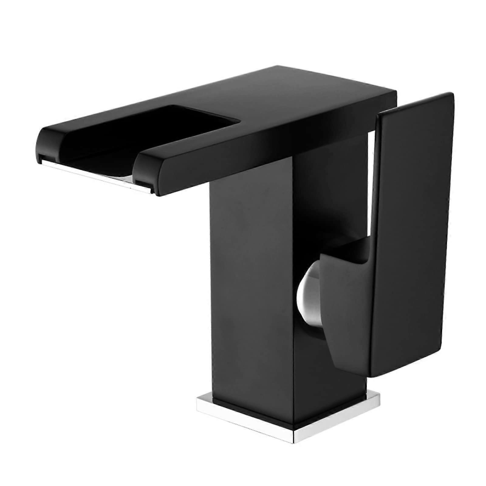 Waterfall Led Faucet for Basin Brass, 3Color Changing Spout, SingleHandle Cold Hot Water Mixer, Vanity Sink, Black