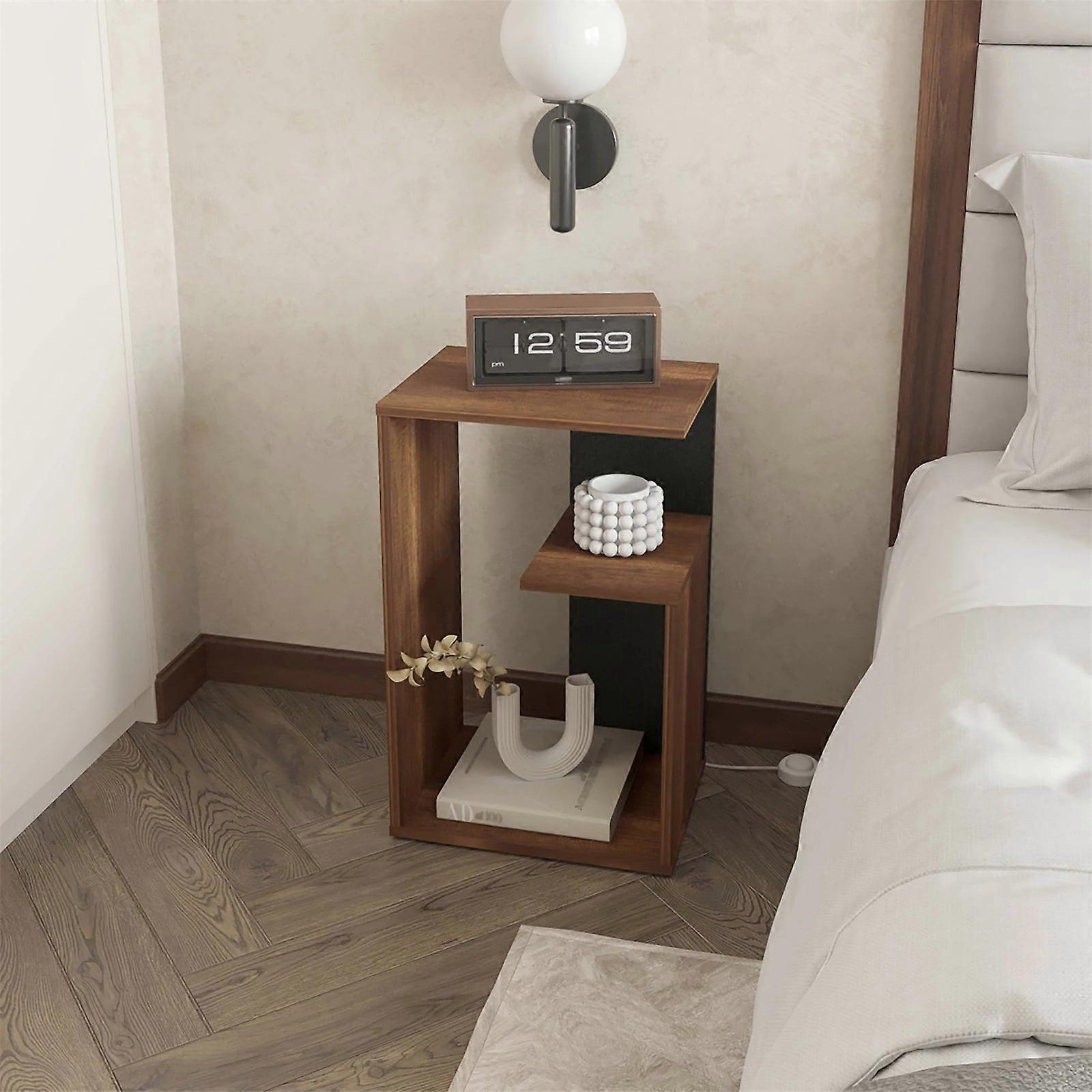 Wood Nightstand with Open Storage, Minimalist 3 Tier End Table with Ample Storage, Bedside Table for Bedroom, Living Room, Small Spaces