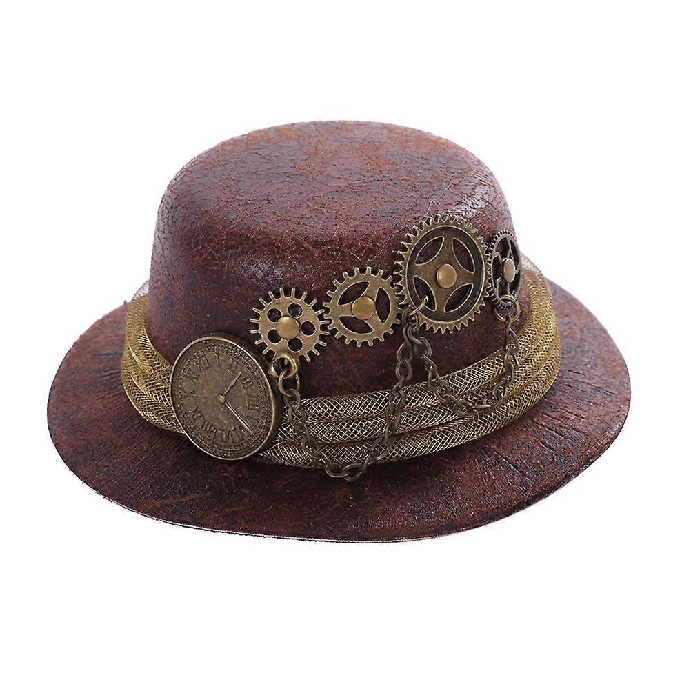 Punk Hat Headband for Theatrical Use 3Pcs Steampunk Dark Red Mini Hat Set