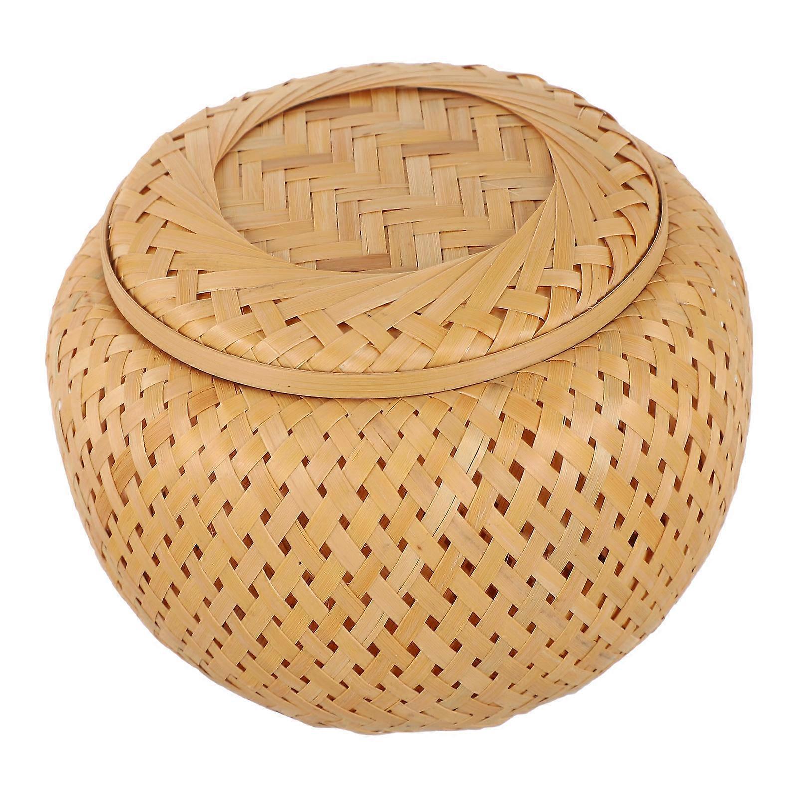 Bamboo Lid Storage Container Rural Style Storage Box For General Users 13.00X13.00X10.50cm 1Pcs
