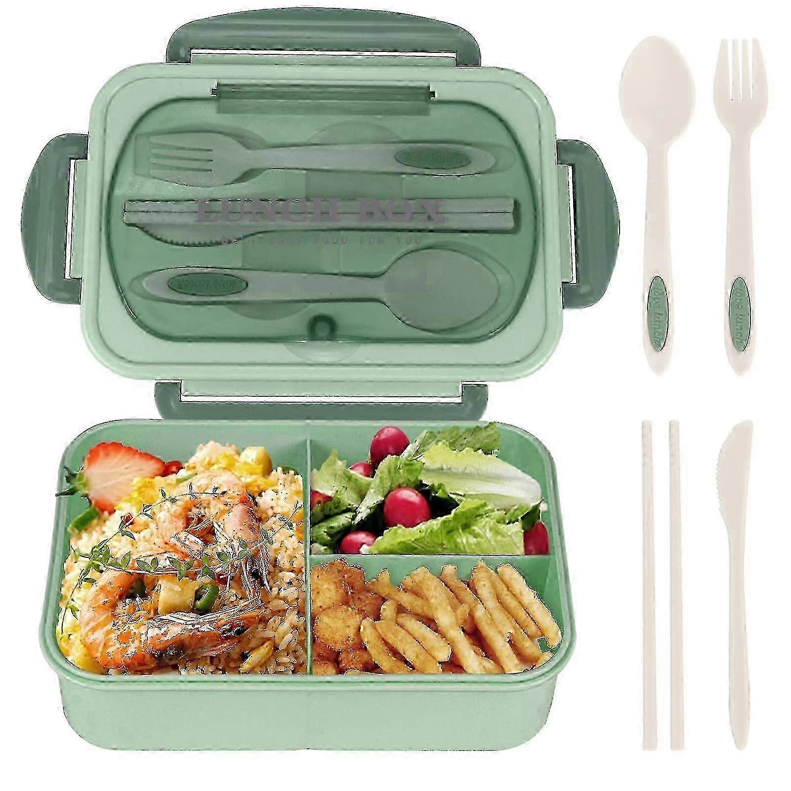 2025 Lunch Box For Adults, 1200ml Kids Bento Box With 3 Compartments, Leakproof Bento Lunch Box With Utensils,z