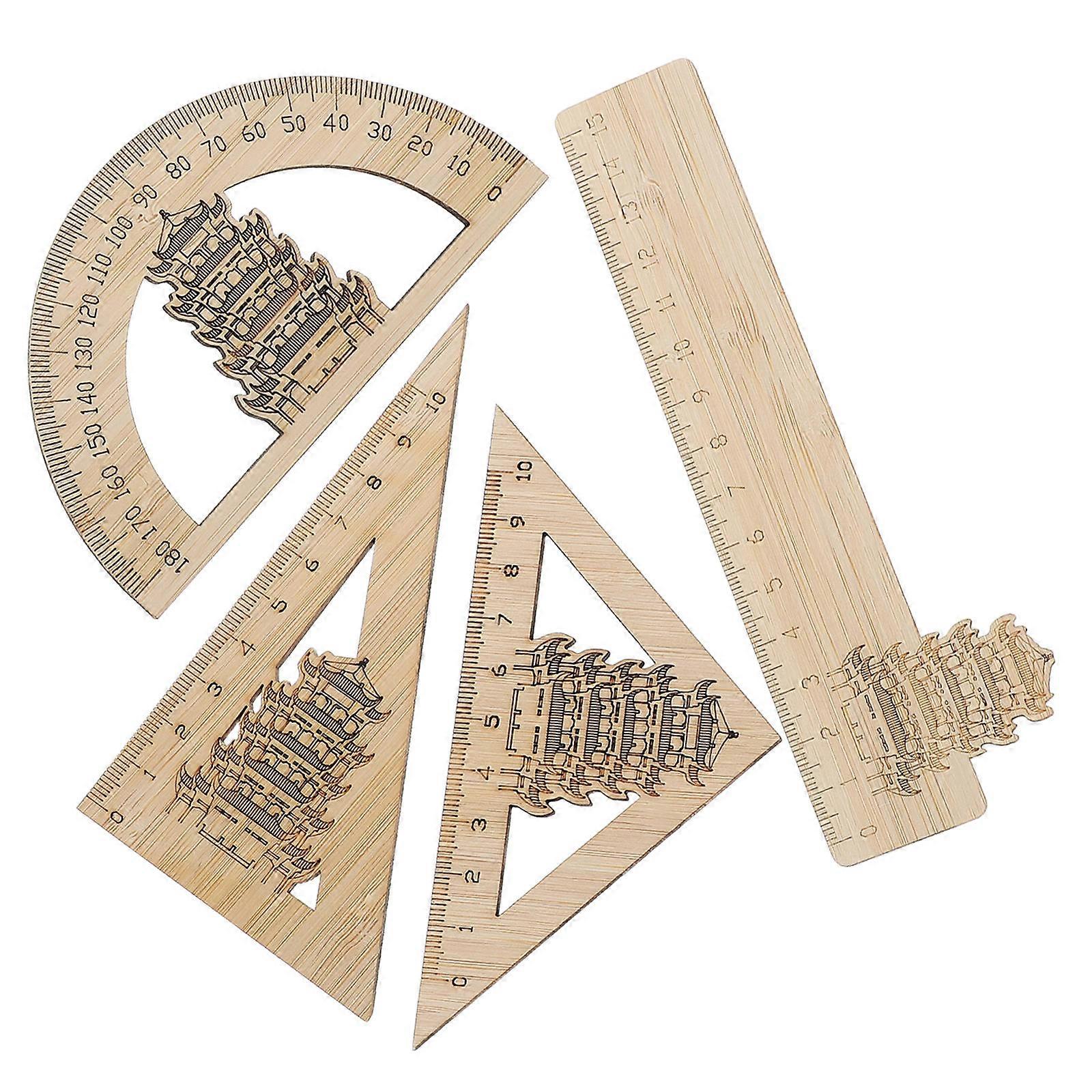 Chinese Style Bamboo Ruler Set for Students 20Pcs Yellow Measuring Tools