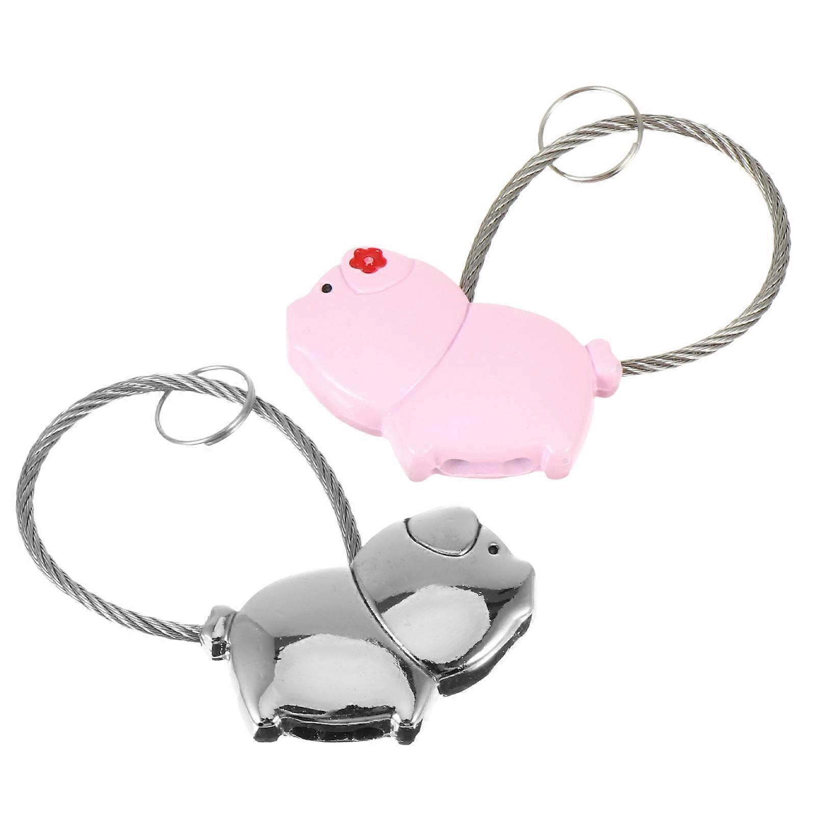 Metal Keyring Couple Piggy Key Chain for Decoration Use 2Pcs Valentine's Day