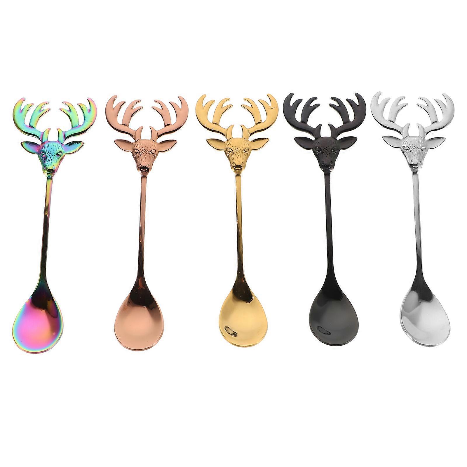 Multi Color Stainless Steel Coffee Spoons with Reindeer Handle for Coffee Stirring 10Pcs