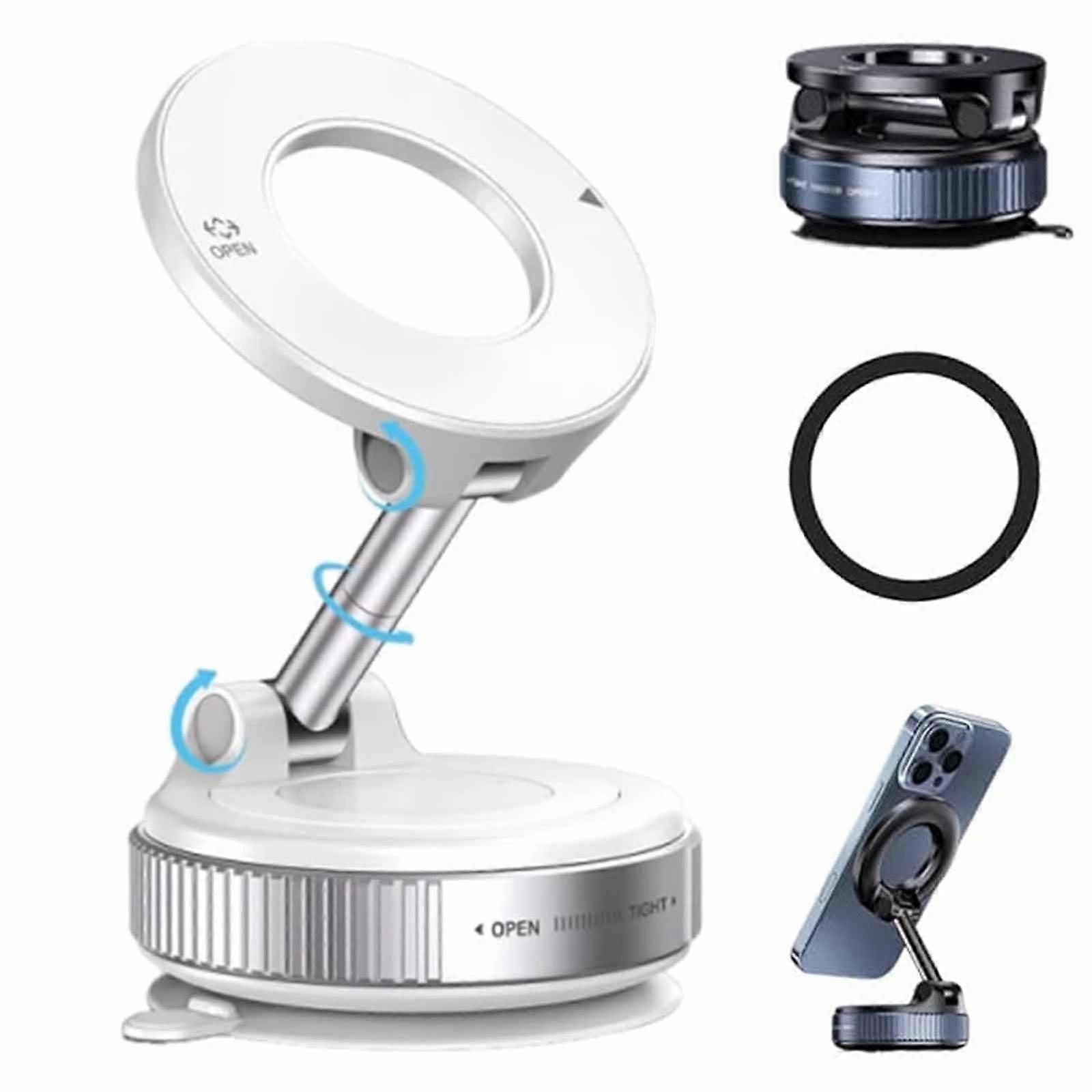 Magnetic Cell Phone Holder, 360Degree Adjustable Vacuum Car Mount, Foldable Suction Cup, SilverA 1PC