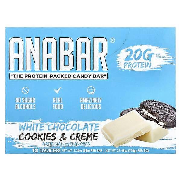 The Anabar, The Protein-Packed Candy BarÃÂÃÂÃÂÃÂ®, White Chocolate Cookies & Cream, 12 Bars, 2.29 oz (65 g) Each