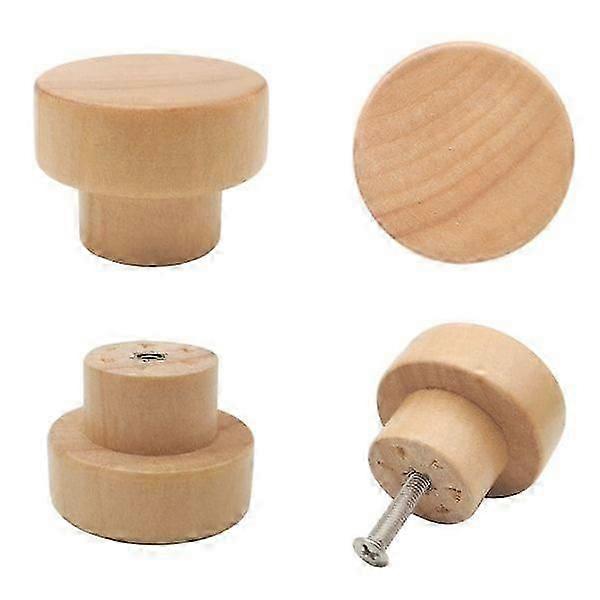 16pcs Wooden Knobs Flat Round Cabinet Knobs 1.39\"(35mm) Unfinished Wood Furniture Knobs Pull Handles