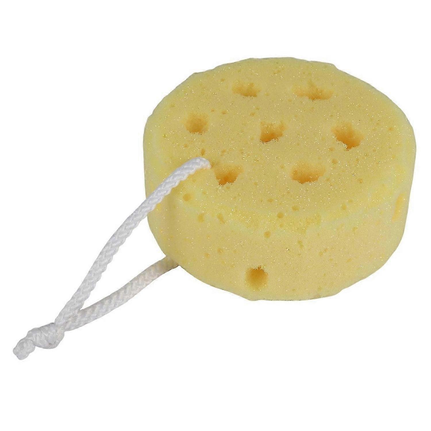 Yellow Round Bath Body Shower Soft Sponge w Hanging Loop