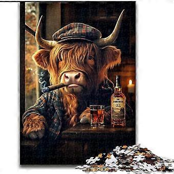 Quebra-cabeça para adultos e adolescentes, quebra-cabeça Highland Cow Pub, jogo de perguntas e respostas, decoração de parede, presentes exclusivos de aniversário e Natal - PT 2310