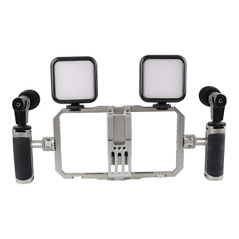Mobile Phone Handheld Stabiliser, with an Extendable Microphone, Fill Light and Protective Frame