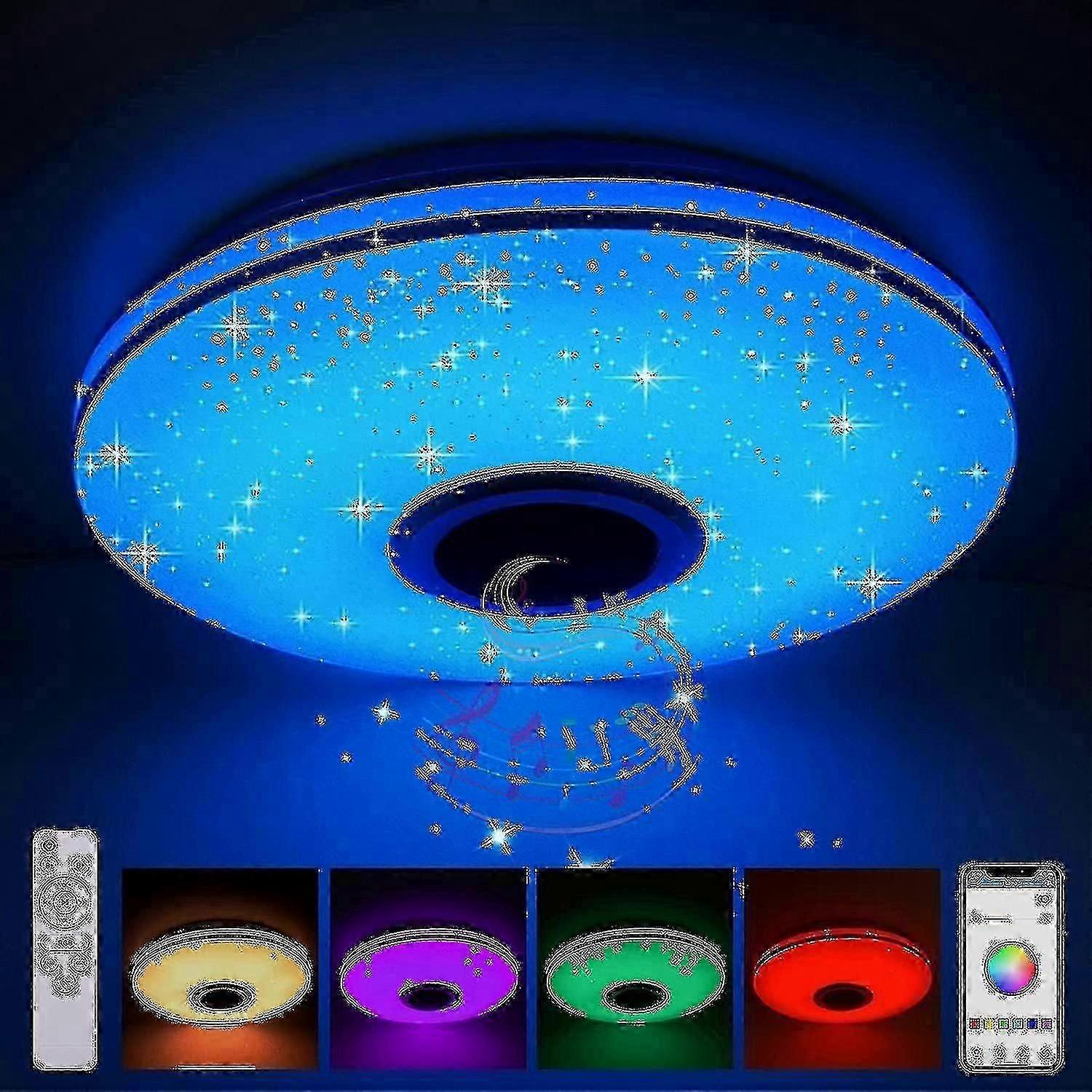 Plafonnier LED avec haut-parleur Bluetooth 36 W, intensité variable, télécommande et application.