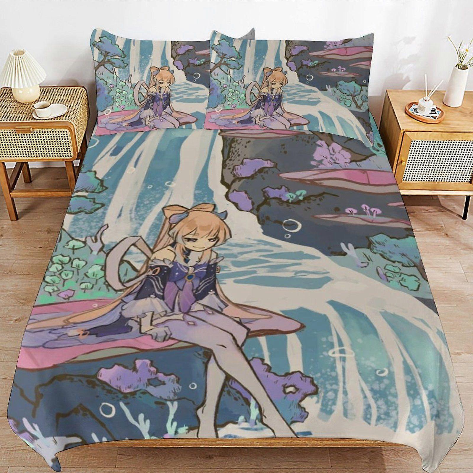 A447 GENSHIN IMPACT Soft and Durable Hypoallergenic Sleep Upgrade Zipper Closure Duvet Cover Sets for Relaxation N447