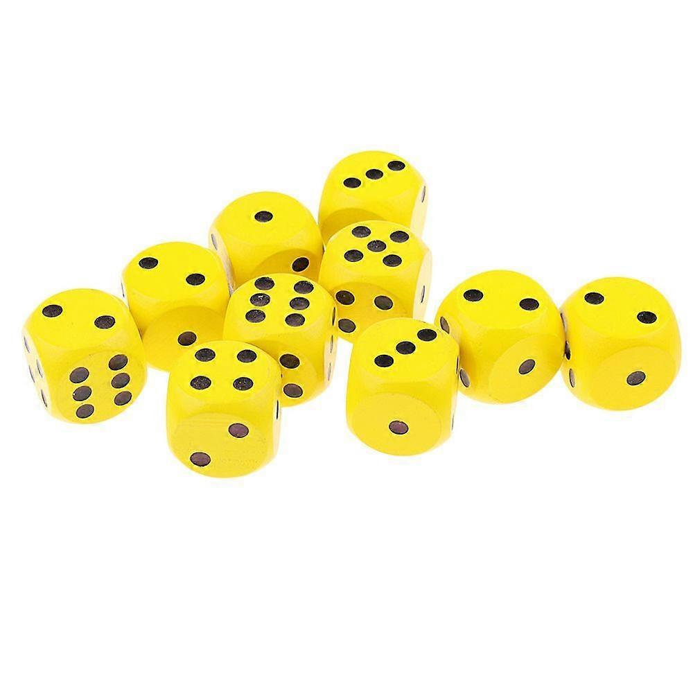 10x Wooden D6 Dice Six Sided Dotted Dice For Dungeons And Dragons Yellow