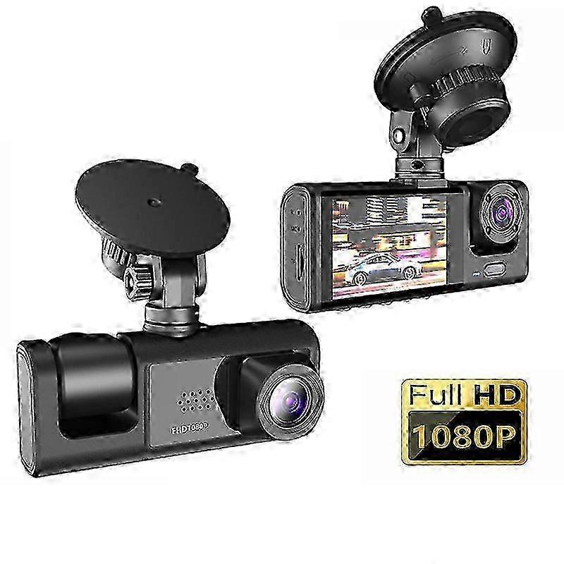 Dash Cam W/ IR Night Vision Loop Recording & 2" IPS Screen 1080P 3 Camera