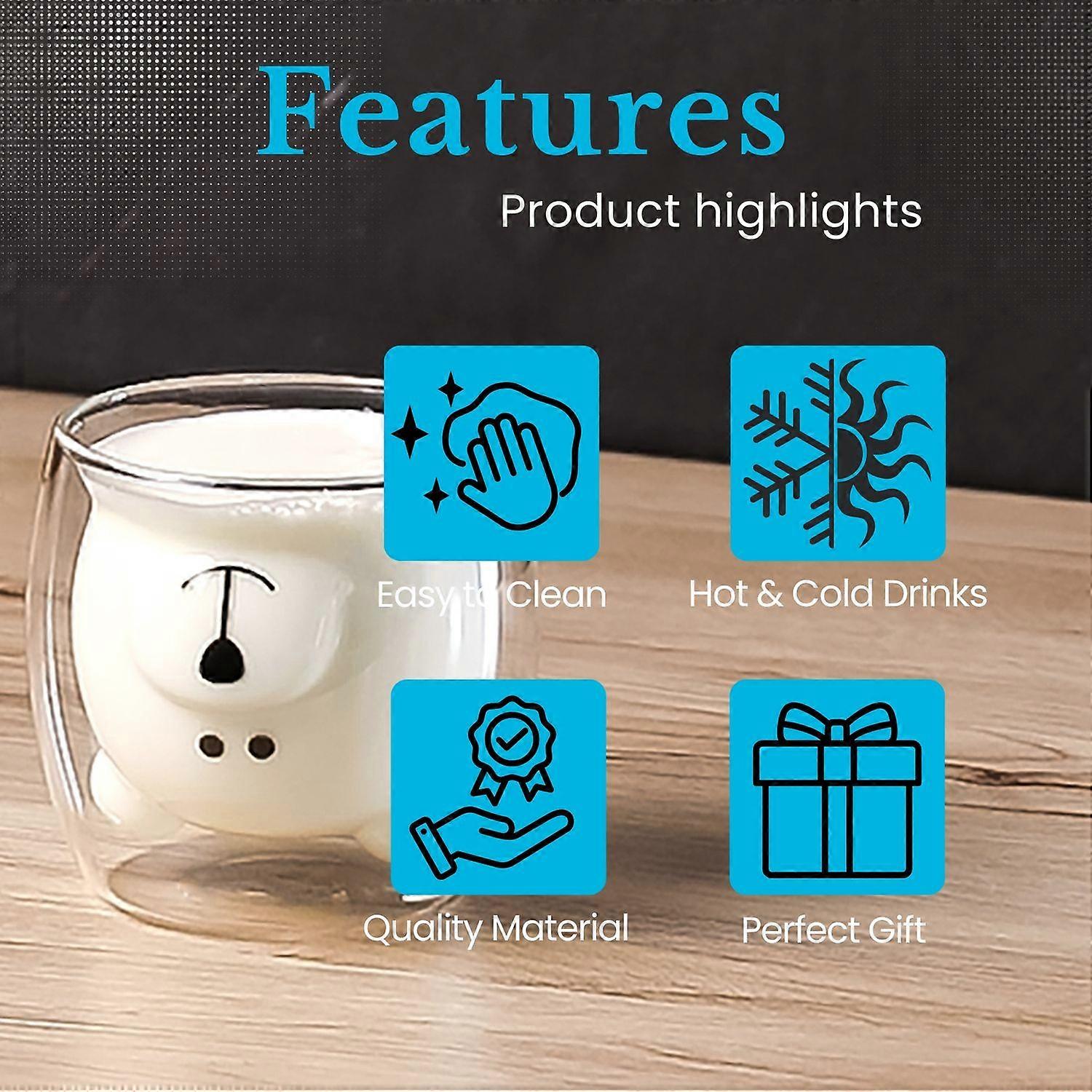Double-walled bear glass 230 ml - Borosilicate glass Thermo glass in bear design without handle heat-resistant and dishwasher-safe for hot and cold drinks, tea, coffee, water and much more.