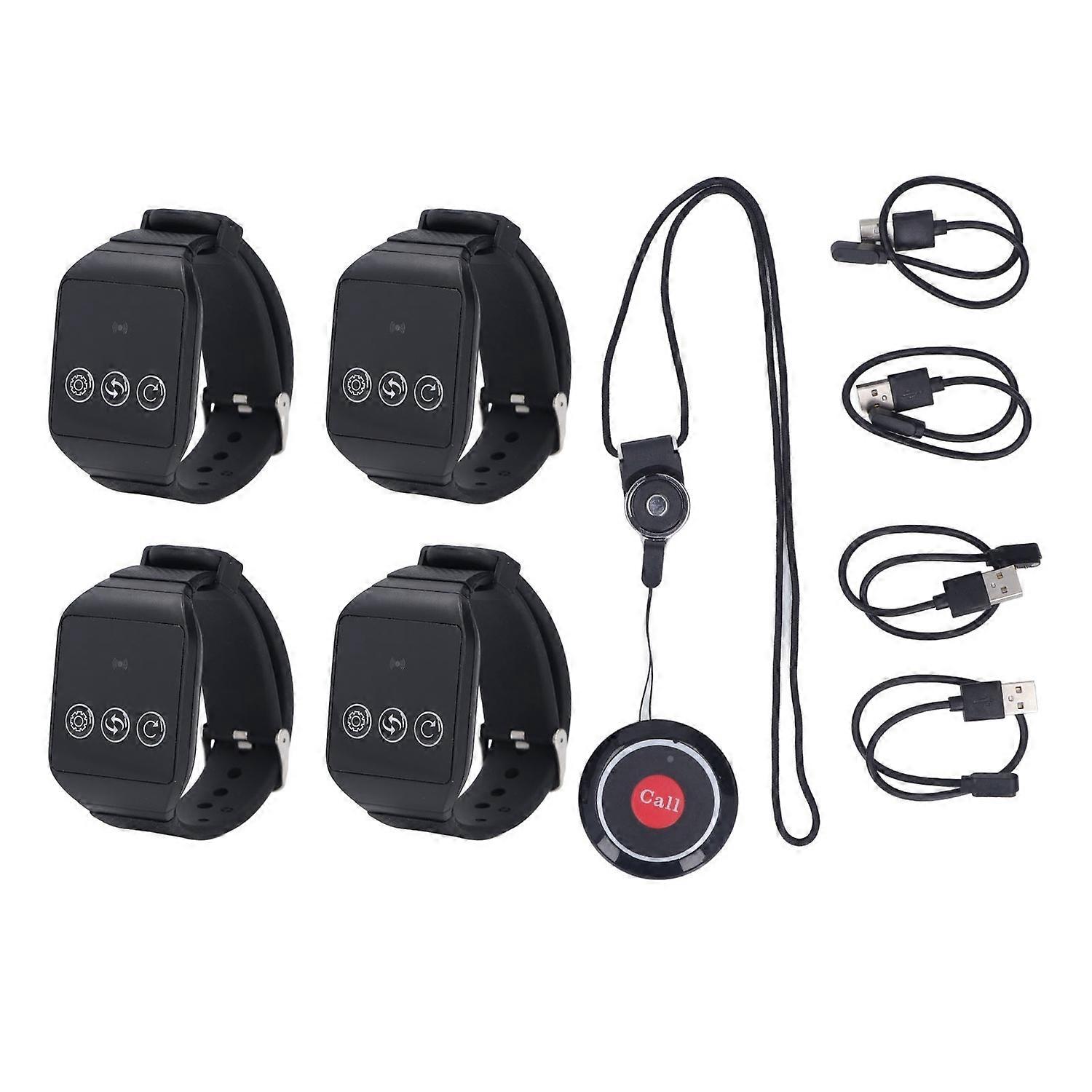 Wireless Pager System 4 Watch Receiver 1 Call Button Waterproof Wireless Calling System for Home Fac