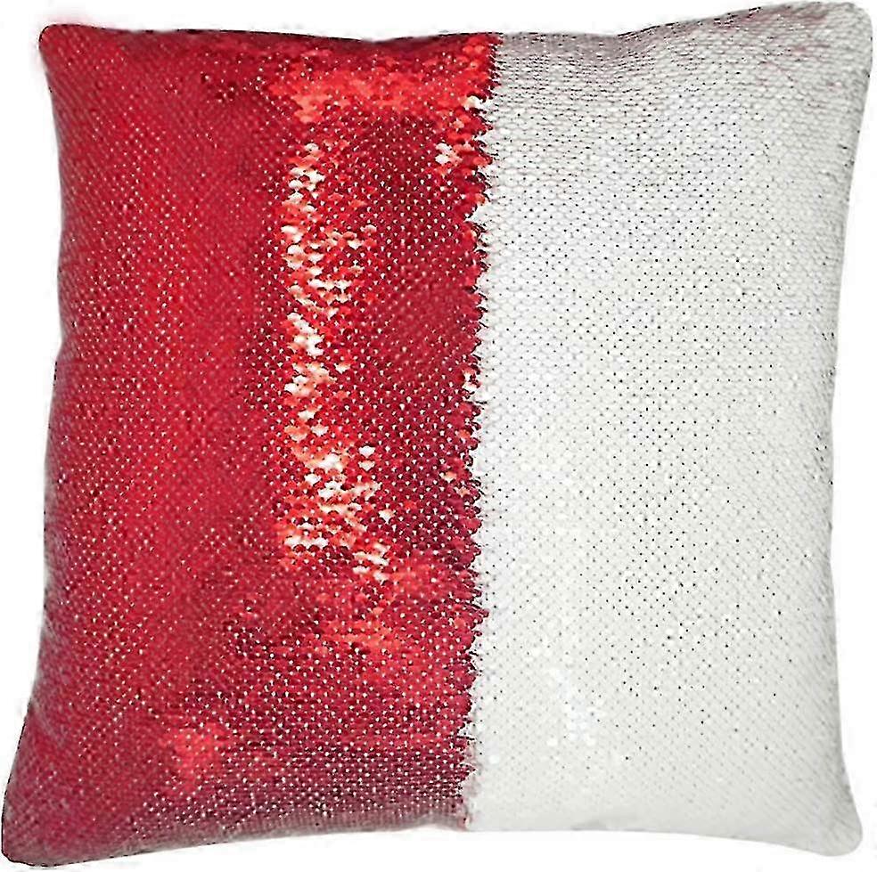 Reversible Sequin Pillow Case Decorative Mermaid Pillow Cover Color Changing Cushion Throw Pillowcase 16 x 16,White and Red 2025